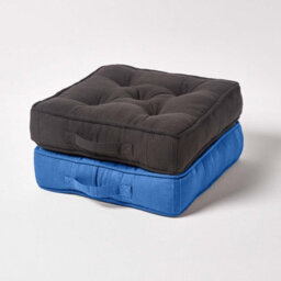 Homescapes Rajput Ribbed Cotton Floor Cushion Blue - thumbnail 6