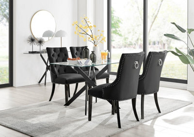 Furniturebox Uk Leonardo Black Leg Glass Dining Table & 4 Black Belgravia Black Leg Chairs - image 1