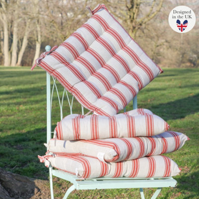 Dibor Set Of 4 Red Striped Outdoor Garden Chair Seat Pad Cushions (L)40Cm X (W)40Cm - image 1