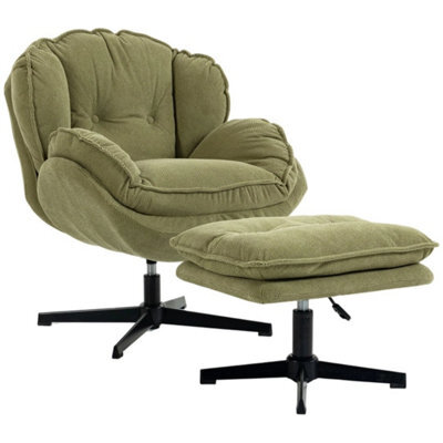 Armchair With Footstool, 360 Degree Swivel Accent Chair, Green - image 1