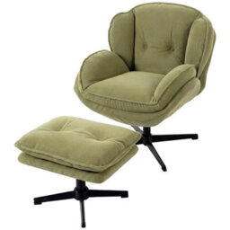 Armchair With Footstool, 360 Degree Swivel Accent Chair, Green - thumbnail 6