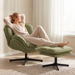 Armchair With Footstool, 360 Degree Swivel Accent Chair, Green - thumbnail 4