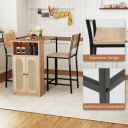 Gainoom 3-Piece Bar Table And Chairs Set Counter Height Kitchen Table With 2 Bar Stools - thumbnail 8