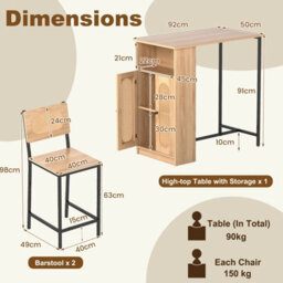 Gainoom 3-Piece Bar Table And Chairs Set Counter Height Kitchen Table With 2 Bar Stools - thumbnail 2