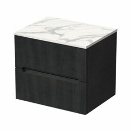 Affine 600mm Bathroom Vanity Unit White Marble Countertop Wall Hung Fluted Black Unit - thumbnail 4