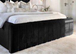 UKBEDFURNITURE Geneva Black Plush Valvet Upholstered Bed Frame Only- Blackboard - 60 Inch Headboard - thumbnail 3