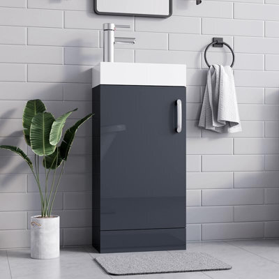 Belofay 400mm Bathroom Vanity Units With Basin With White Ceramic Bathroom Sink Soft Close Hinges & 1 Tap Hole (New York Grey) - image 1