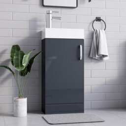Belofay 400mm Bathroom Vanity Units With Basin With White Ceramic Bathroom Sink Soft Close Hinges & 1 Tap Hole (New York Grey) - thumbnail 1