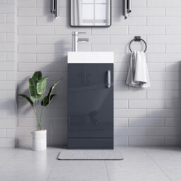 Belofay 400mm Bathroom Vanity Units With Basin With White Ceramic Bathroom Sink Soft Close Hinges & 1 Tap Hole (New York Grey) - thumbnail 2
