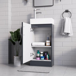 Belofay 400mm Bathroom Vanity Units With Basin With White Ceramic Bathroom Sink Soft Close Hinges & 1 Tap Hole (New York Grey) - thumbnail 3