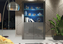 Spectrum Display Cabinet 170Cm Dark Grey With High Gloss Doors And Led Lighting - Creative Furniture - thumbnail 5