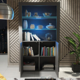 Spectrum Display Cabinet 170Cm Dark Grey With High Gloss Doors And Led Lighting - Creative Furniture - thumbnail 8