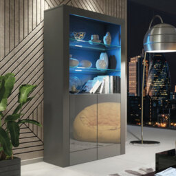 Spectrum Display Cabinet 170Cm Dark Grey With High Gloss Doors And Led Lighting - Creative Furniture - thumbnail 6