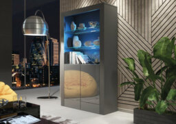 Spectrum Display Cabinet 170Cm Dark Grey With High Gloss Doors And Led Lighting - Creative Furniture - thumbnail 2