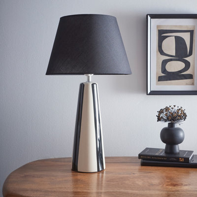 K Living Tall Ceramic Striped Table Lamps With Painted Black Stripes And Matching Lampshades - image 1