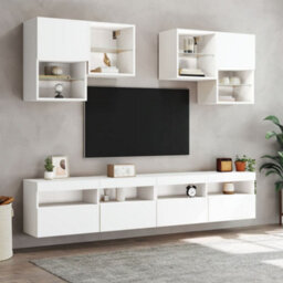 Walplus Tv Wall Cabinet With Led Lights White 100X30X40 Cm - thumbnail 6