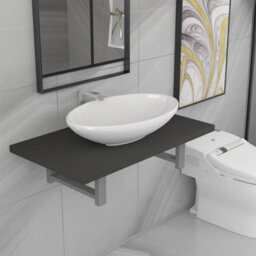 Berkfield Durable Two Piece Bathroom Furniture Set Ceramic Grey - thumbnail 2