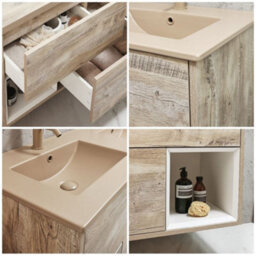 Homestylestore Light Oak 1212mm Wall Hung Bathroom Vanity Unit Open Shelf And Sand Basin - thumbnail 2