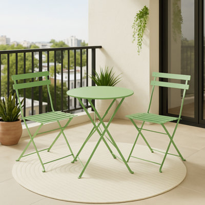 Mof 3-Piece Folding Bistro Set, Outdoor Garden Metal Table And Chairs, Powder-Coated Steel, 4 Colours Available (Green) - image 1