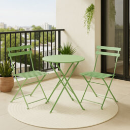Mof 3-Piece Folding Bistro Set, Outdoor Garden Metal Table And Chairs, Powder-Coated Steel, 4 Colours Available (Green)