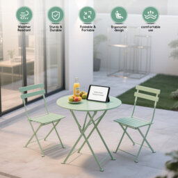 Mof 3-Piece Folding Bistro Set, Outdoor Garden Metal Table And Chairs, Powder-Coated Steel, 4 Colours Available (Green) - thumbnail 2