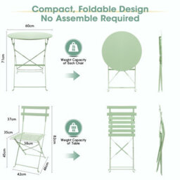 Mof 3-Piece Folding Bistro Set, Outdoor Garden Metal Table And Chairs, Powder-Coated Steel, 4 Colours Available (Green) - thumbnail 3