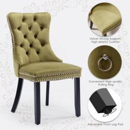 HomeTouch Set Of 6 Lux Olive Green Velvet Tufted Dining Chairs With Pull Knocker, Wing Back Kitchen Chairs Home Office Bedroom Chairs - thumbnail 6