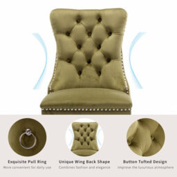 HomeTouch Set Of 6 Lux Olive Green Velvet Tufted Dining Chairs With Pull Knocker, Wing Back Kitchen Chairs Home Office Bedroom Chairs - thumbnail 7