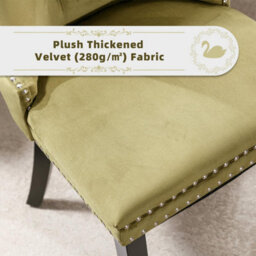 HomeTouch Set Of 6 Lux Olive Green Velvet Tufted Dining Chairs With Pull Knocker, Wing Back Kitchen Chairs Home Office Bedroom Chairs - thumbnail 9