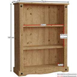 Bookcase Solid Pine Wood Waxed Rustic Finish Unit Shelves Low Medium Tall - Low Bookcase - thumbnail 2