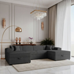 Santos U Universal Corner Sofa Bed For Living Room Chipboard Frame Polyurethane Foam Wave Springs 320X166X79Cm Grey - thumbnail 1