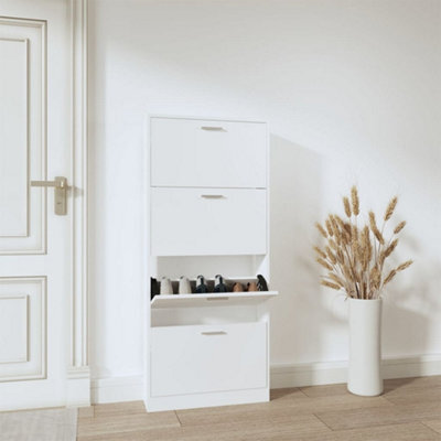 Vidaxl Shoe Cabinet White 59X17X150 Cm Engineered Wood - image 1
