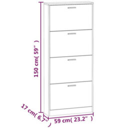 Vidaxl Shoe Cabinet White 59X17X150 Cm Engineered Wood - thumbnail 3