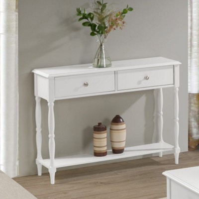 Seconique Stratford 2 Drawer Console Table White Shabby Chic - image 1