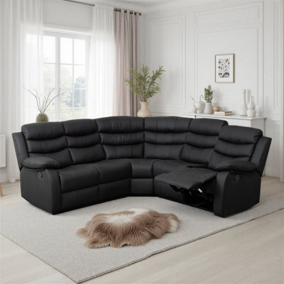 Seconique Roma Corner Recliner Sofa Black Faux Leather - image 1
