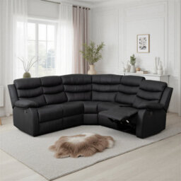 Seconique Roma Corner Recliner Sofa Black Faux Leather - thumbnail 1