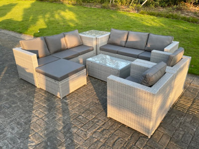 Fimous 9 Seater Light Grey Outdoor Pe Rattan Garden Furniture Set Sofa Set Coffee Table Footstool 2 Armchair - image 1