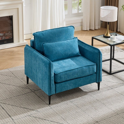 Living And Home Modern Turquoise Upholstered Accent Chair Armchair With Lumbar Pillow 80Cm (W) X 79Cm (D) X 83Cm (H) - image 1