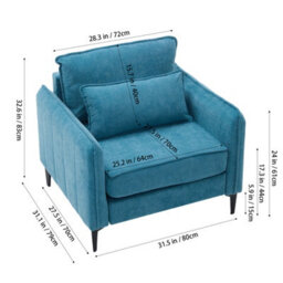 Living And Home Modern Turquoise Upholstered Accent Chair Armchair With Lumbar Pillow 80Cm (W) X 79Cm (D) X 83Cm (H) - thumbnail 6