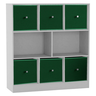 Urbn-Living White, Green - Asymmetrical 8 Cube Bookcase Unit W/ 6 Drawer Inserts - image 1