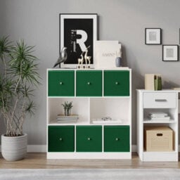 Urbn-Living White, Green - Asymmetrical 8 Cube Bookcase Unit W/ 6 Drawer Inserts - thumbnail 3