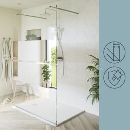 GoodHome Ledava Gloss Chrome Effect Mirrored Strip Walk-In Shower Panel & 2 Fixation Bars (H)195Cm (W)120Cm - thumbnail 6