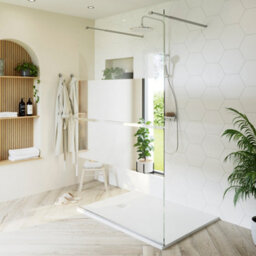 GoodHome Ledava Gloss Chrome Effect Mirrored Strip Walk-In Shower Panel & 2 Fixation Bars (H)195Cm (W)120Cm - thumbnail 1
