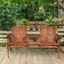Outsunny 2-Seater Garden Bench Patio Antique Loveseat With Armrest, Steel Orange