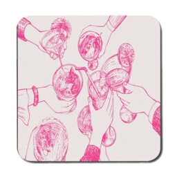 Benjamin Tate Design Placemat And Coaster Set Designer Artwork On Wood Base Pink Sketch Motif Limited Edition - thumbnail 3