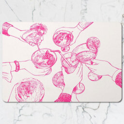 Benjamin Tate Design Placemat And Coaster Set Designer Artwork On Wood Base Pink Sketch Motif Limited Edition - thumbnail 2