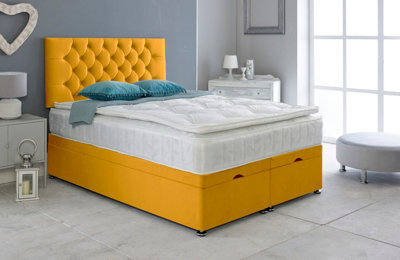 Adore Designs Chesterfield Plush Velvet Ottoman Storage Bed, With Pillow Top Mattress - 6Ft Super King - Turmeric