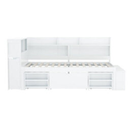 Btm Single Bed 3Ft 90X190Cm Childrens Bed With Drawers Bookcase Storage Cupboard Slatted Frame White No Mattress - thumbnail 8