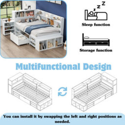 Btm Single Bed 3Ft 90X190Cm Childrens Bed With Drawers Bookcase Storage Cupboard Slatted Frame White No Mattress - thumbnail 5