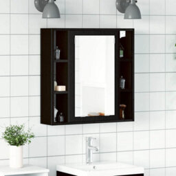 Walplus Bathroom Mirror Cabinet Black Oak 60X16X60 Cm Engineered Wood